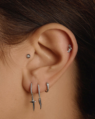 Bezel Set Crescent Stud