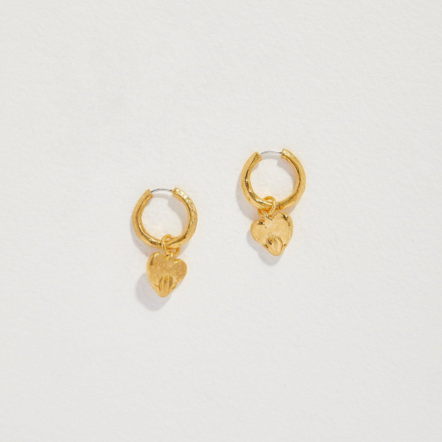 Clara Hoop Earrings by Pamela Love – Earrings in #product_material# (#product_color#). clara-heart-hoop-earrings-gold-plate