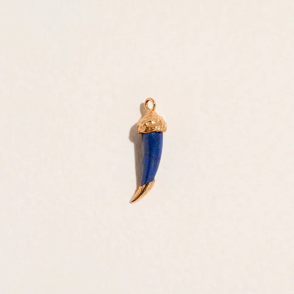 Cornicello Charm by Pamela Love – Charm in #product_material# (#product_color#).  cornicello-charm-gold-lapis-blue