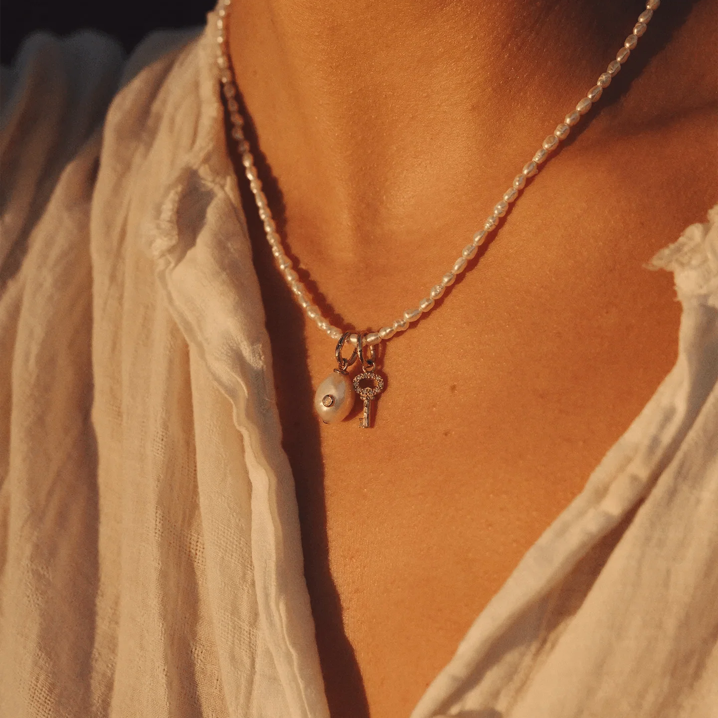 Diana Charm by Pamela Love – Charm in #product_material# (#product_color#).  diana-charm-gold-cultured-pearl-white