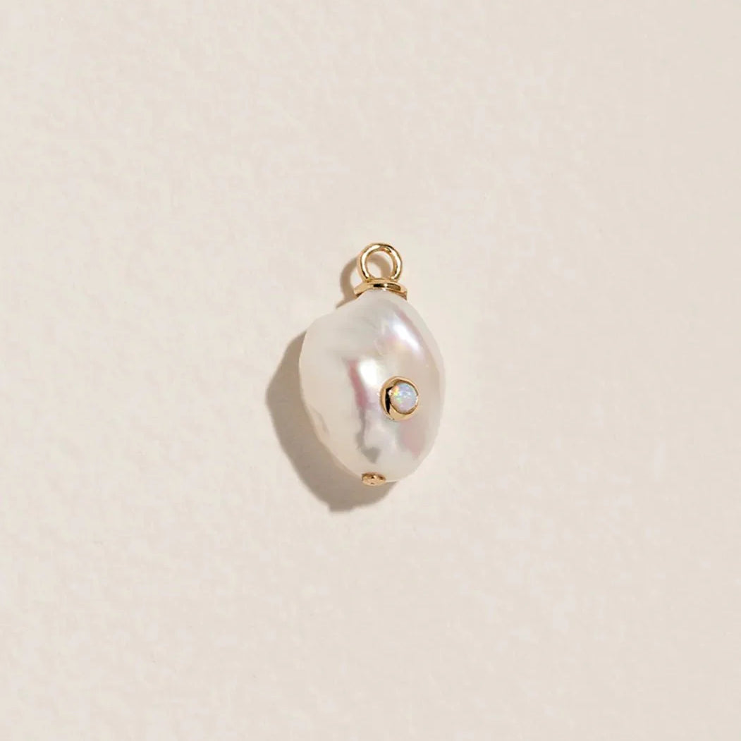Diana Charm by Pamela Love – Charm in #product_material# (#product_color#).  diana-charm-gold-cultured-pearl-white