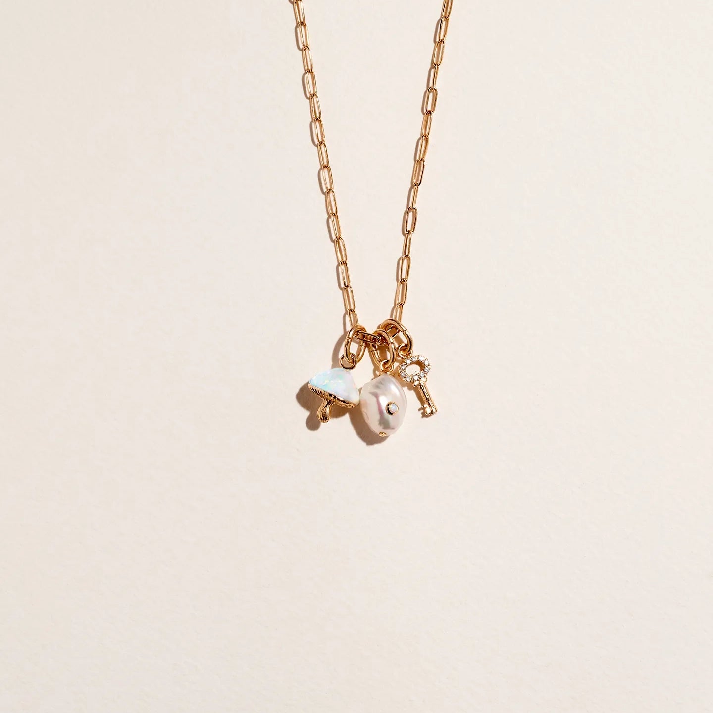 Inlay Mushroom Charm by Pamela Love – Charm in #product_material# (#product_color#).  inlay-mushroom-charm-gold-opal-white