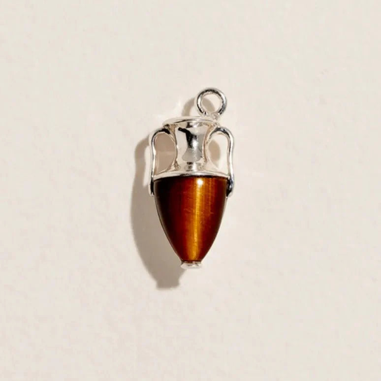 Inlay Vessel Charm by Pamela Love – Charm in #product_material# (#product_color#).  inlay-vessel-charm-sterling-silver-tigers-eye-brown