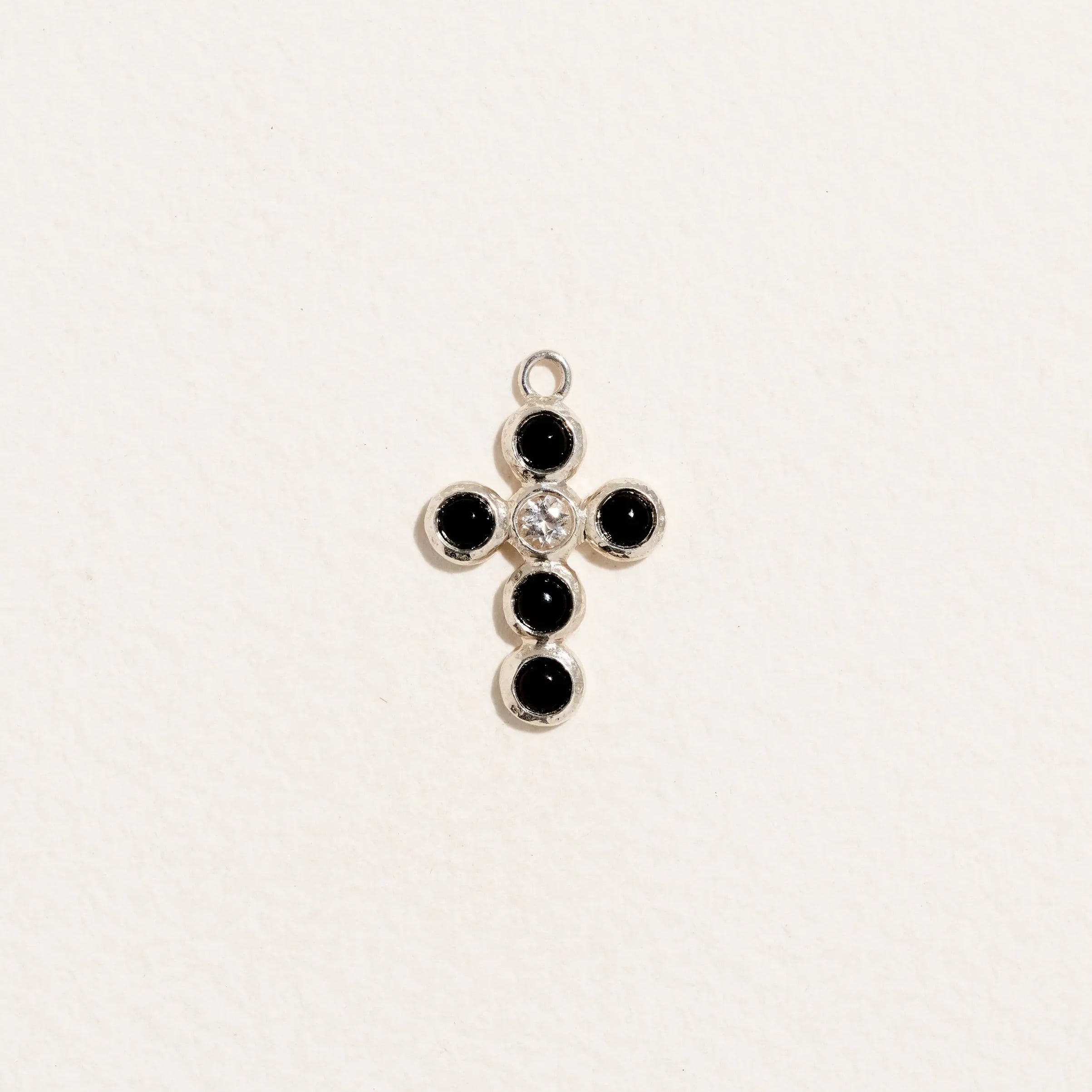 Latin Cross Charm by Pamela Love – Charm in #product_material# (#product_color#).  latin-cross-charm-sterling-silver-onyx-black
