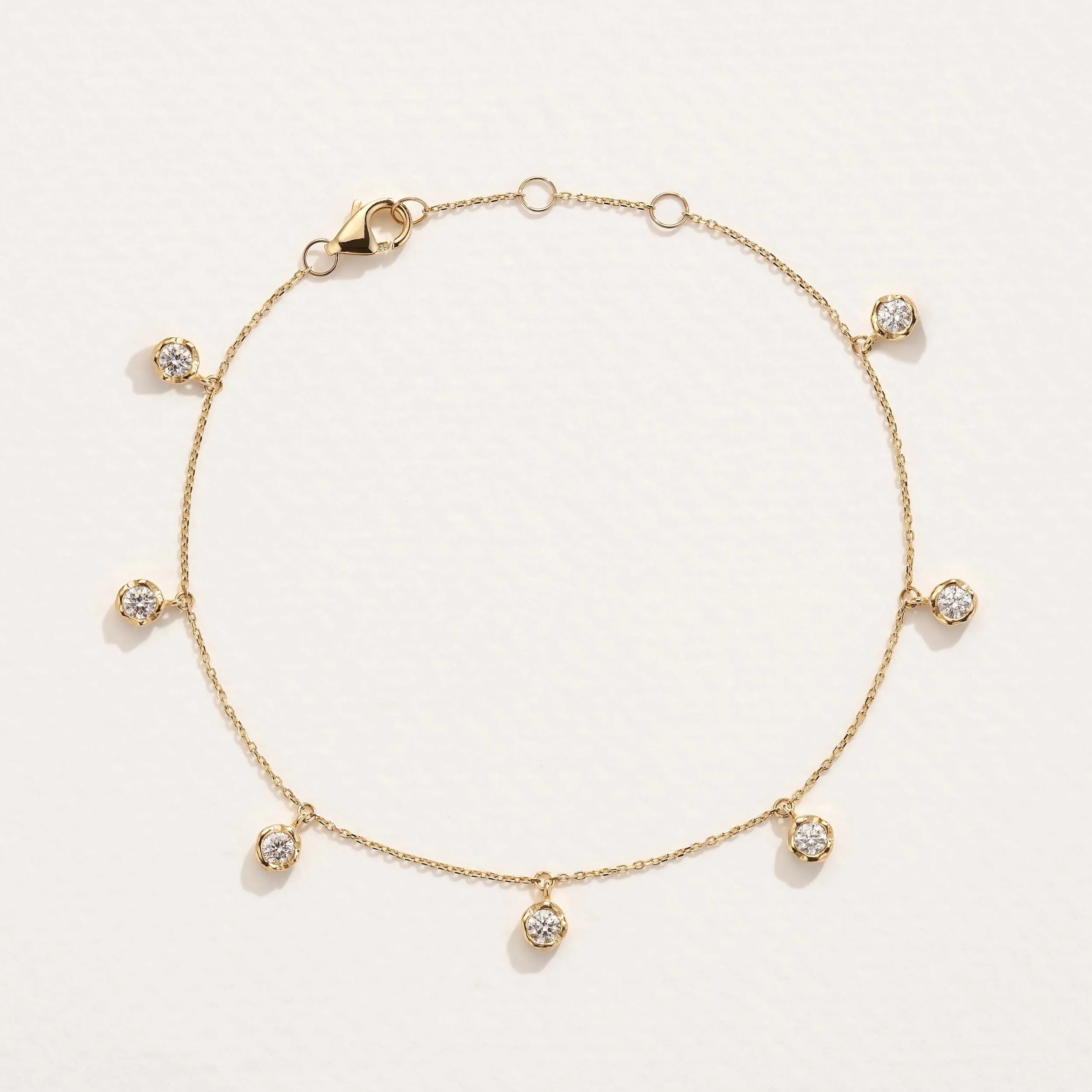Molten Droplet Anklet by Pamela Love – Anklets in #product_material# (#product_color#).  molten-bezel-station-droplet-anklet-gold-diamond-white