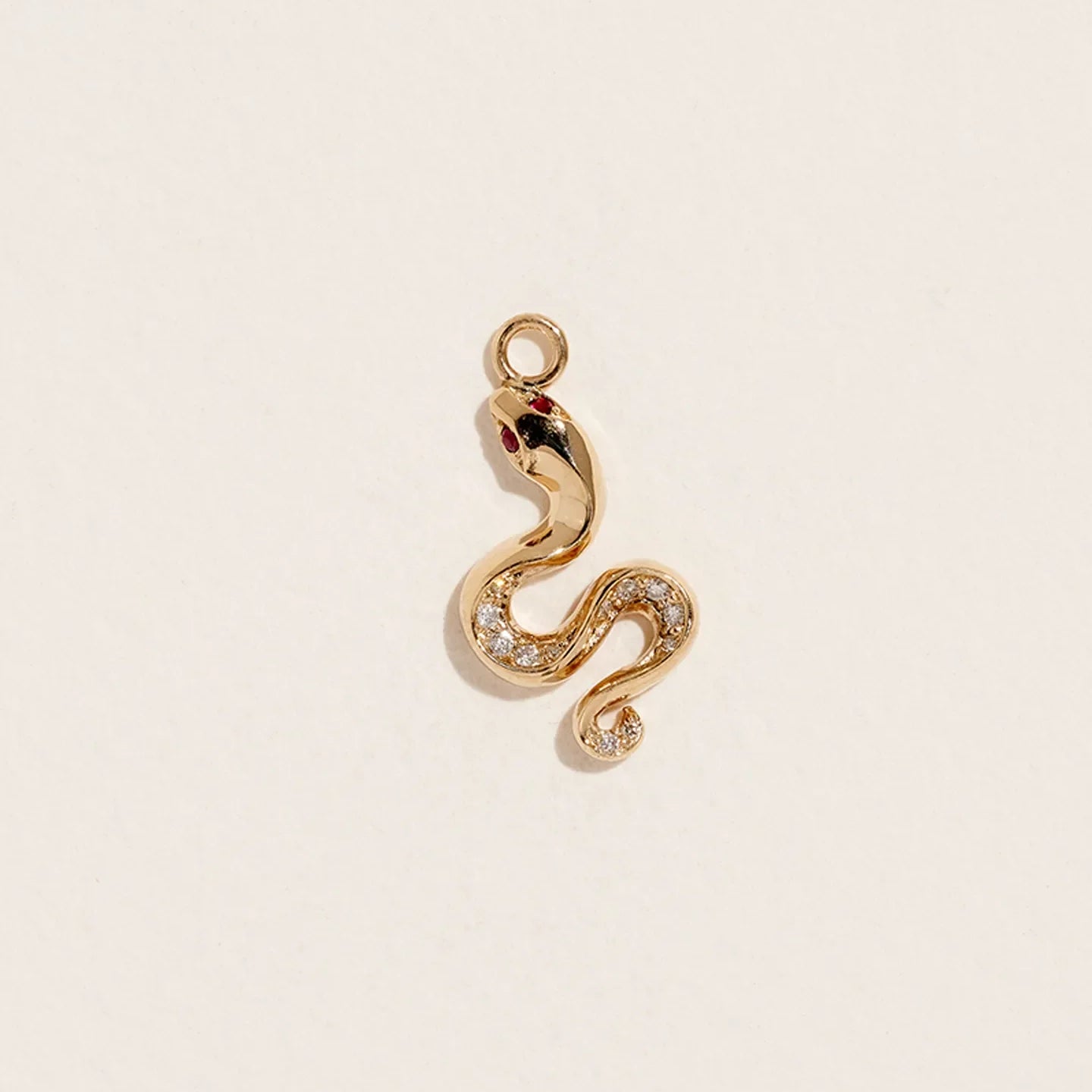 Serpente Charm by Pamela Love – Charm in #product_material# (#product_color#).  serpente-charm-gold-ruby-red