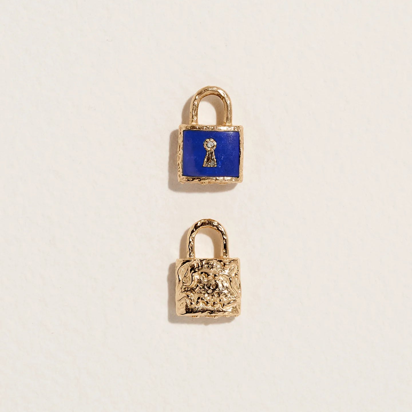 Serratura Charm by Pamela Love – Charm in #product_material# (#product_color#).  serratura-charm-gold-lapis-blue
