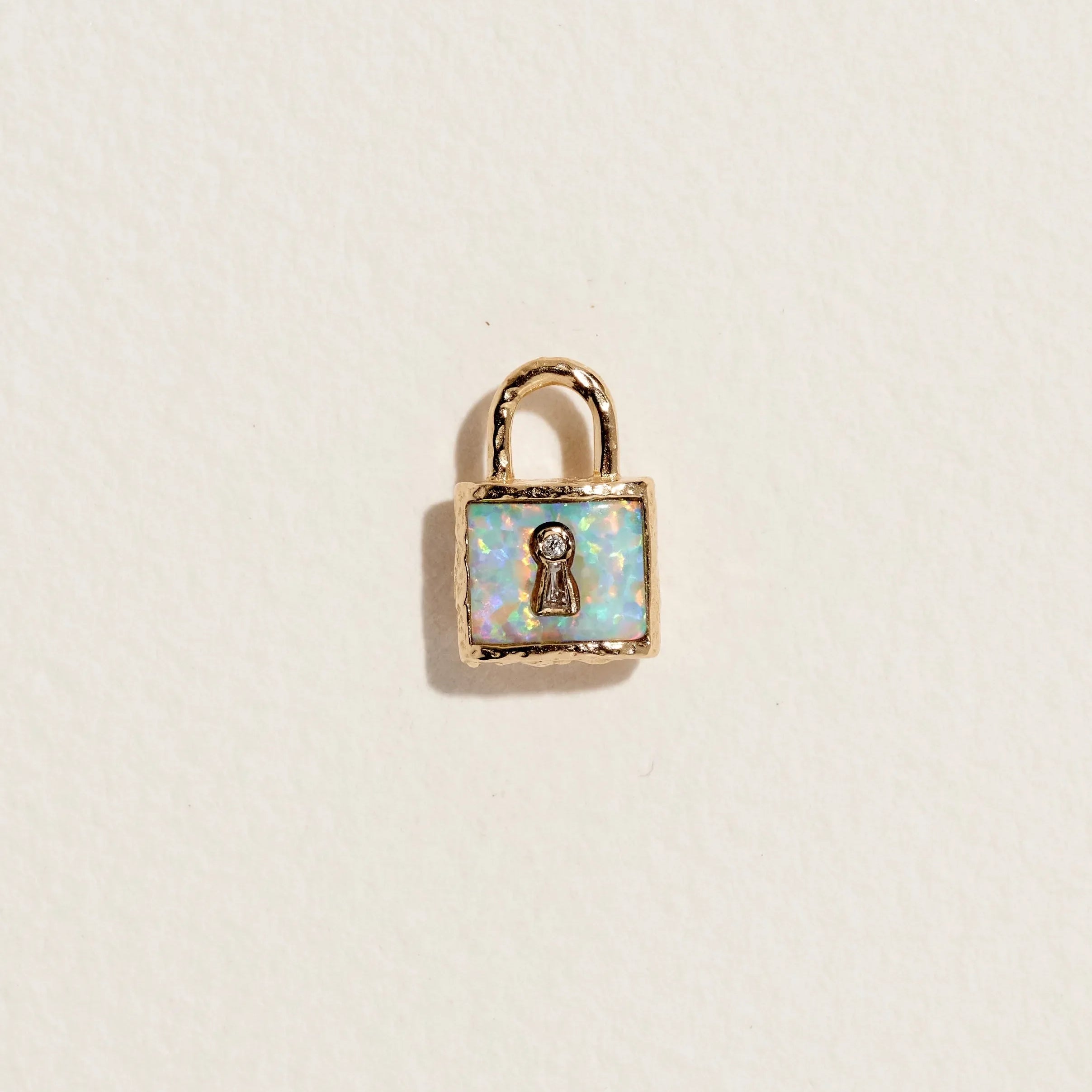 Serratura Charm by Pamela Love – Charm in #product_material# (#product_color#).  serratura-charm-gold-opal-white