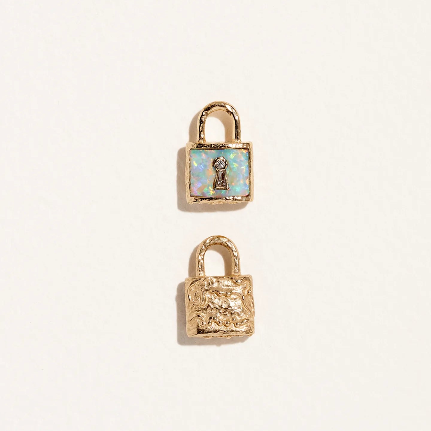 Serratura Charm by Pamela Love – Charm in #product_material# (#product_color#).  serratura-charm-gold-opal-white
