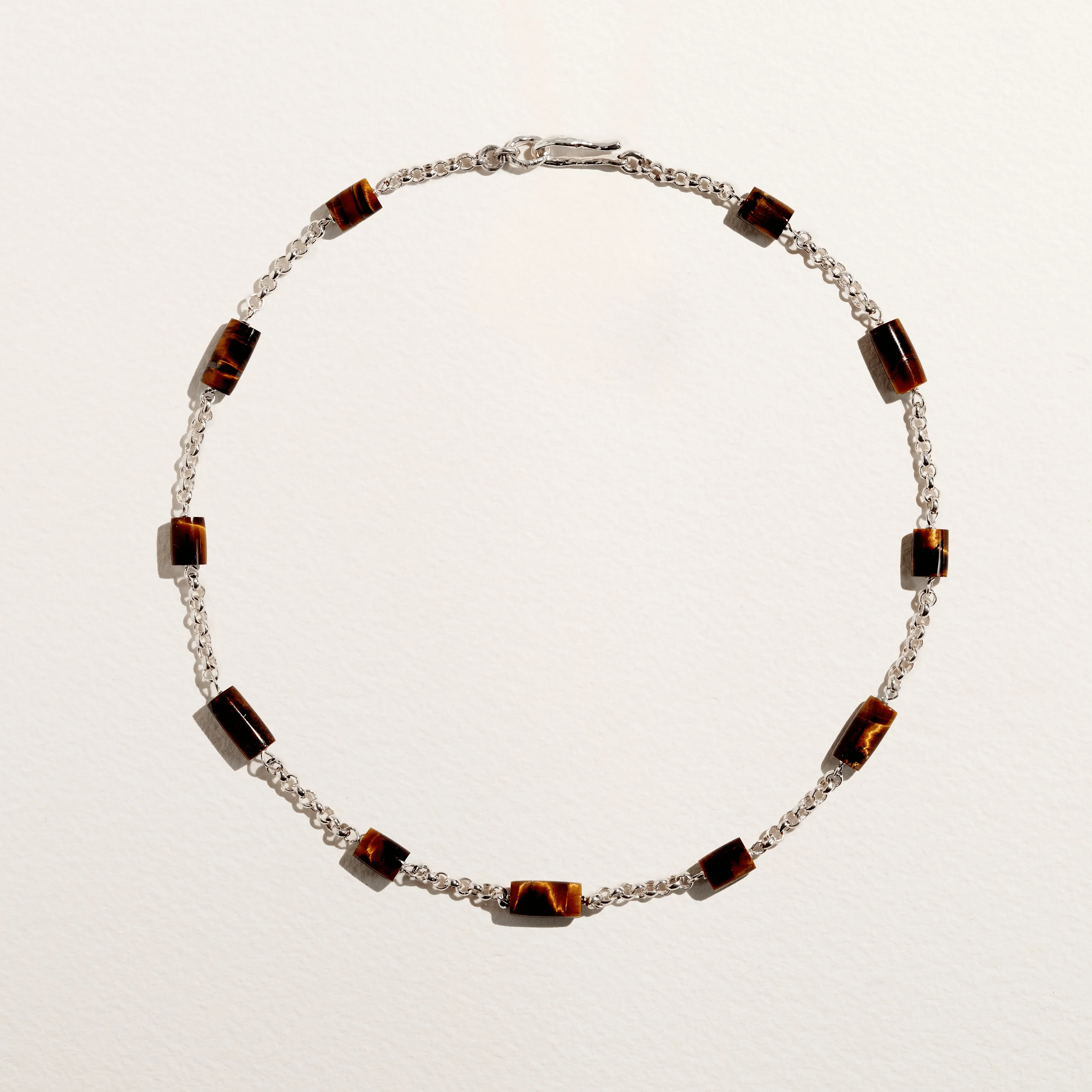 Astrid Necklace by Pamela Love – Necklaces in #product_material# (#product_color#).  the-astrid-chain-sterling-silver-tigers-eye-brown